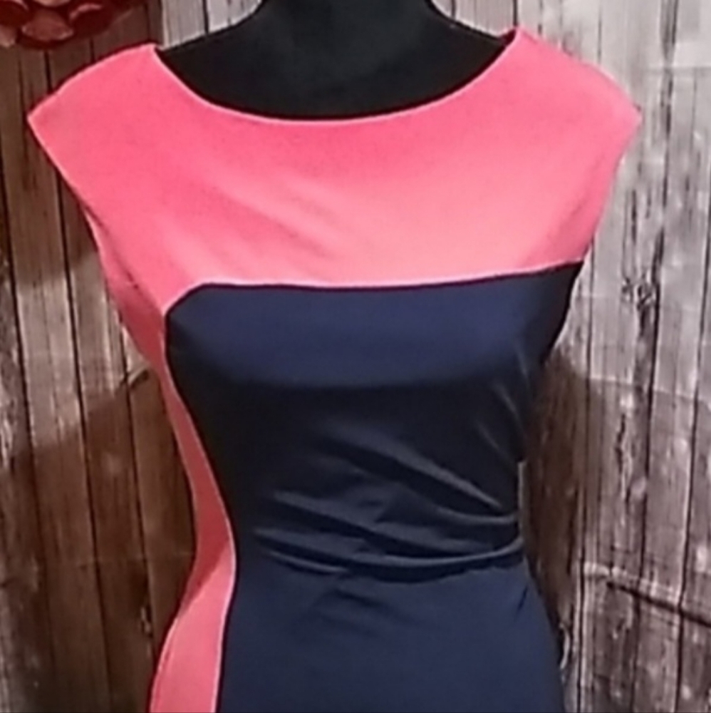 Elegant Black and Pink Colorblock Dress